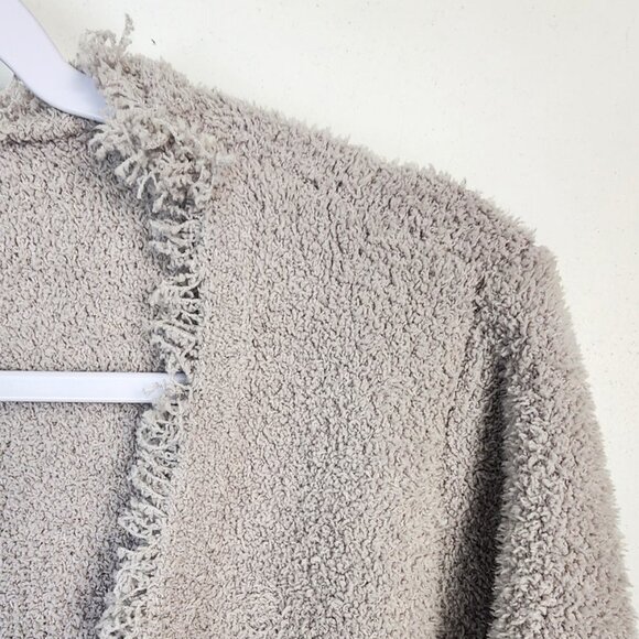 Barefoot Dreams Cozychic Light Gray Fringed Jacket Cardigan Sweater Size Medium - Picture 6 of 8